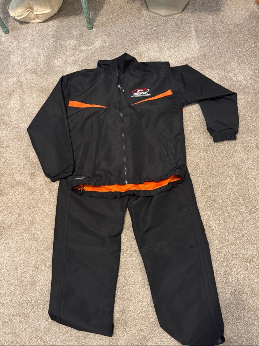 USA Hockey Officiating Program official Track Suit Black with Orange Accents
